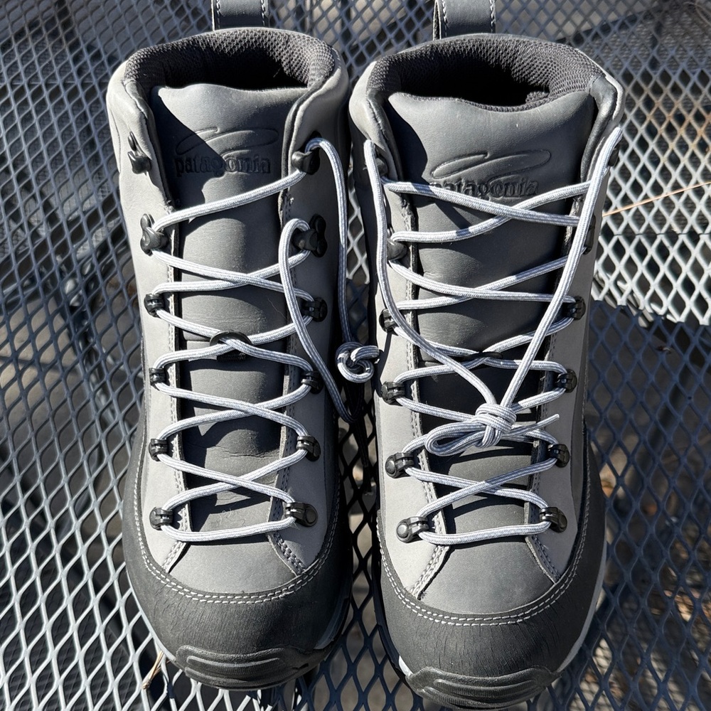 Patagonia Black and Gray Tractor Wading Boots.